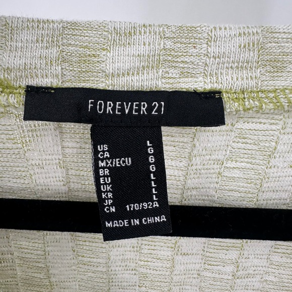 Forever 21 Y2K Ribbed Button Front Crop Baby Tee Top Green White Size L Lettuce - Picture 4 of 9